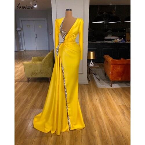 Long Sleeve Evening Pageant Dresses 2021 Real Image Sparkly Crystal Beaded V-neck Mermaid Full length Prom Gowns Vestidos