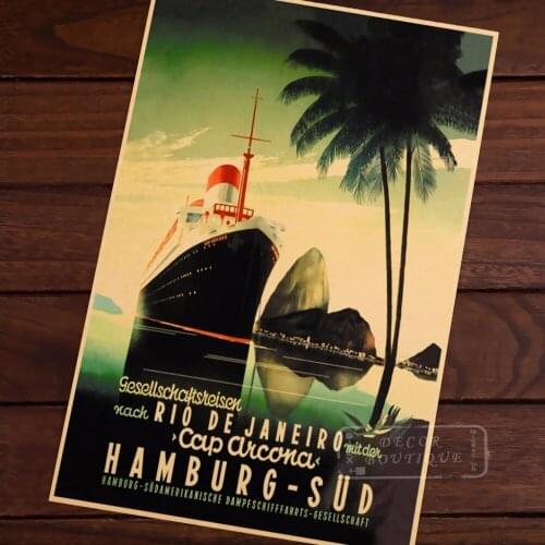 Cap Arcona Steamship Hamburg Rio de Janeiro Travel Vintage Decorative Frame Poster DIY Wall Canvas Stickers Posters Home Bar Dec