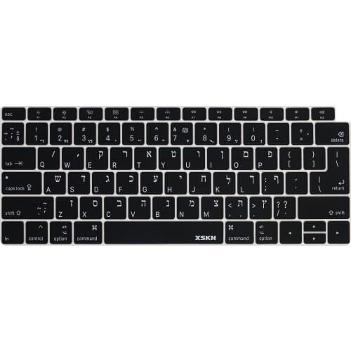 XSKN Hebrew / English Language Black Silicone Keyboard Cover Skin for New MacBook Air 13" with Touch ID A1932 US&EU Versions