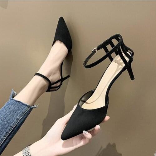 2021 Womens Sandals One Word Buckle Womens High Heel Sandals Summer New Wild Sexy Pointed Stiletto Single Shoes Women