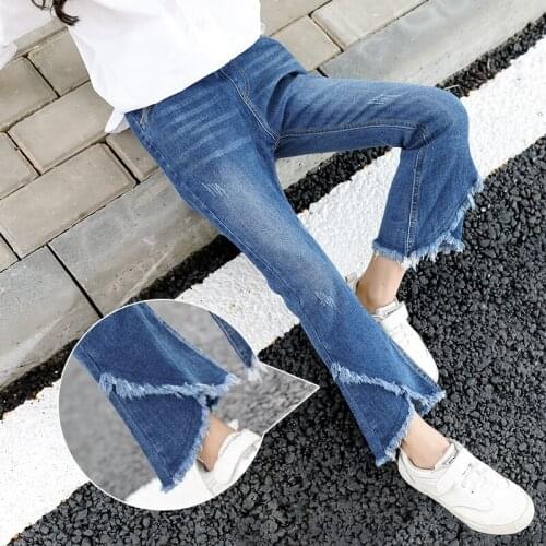 4-15Y Teenage Children Girls Jeans 2020 Spring Autumn Fashion Elastic Waist Pants Kids Boot Cut Jeans for Girls Trousers Clothes