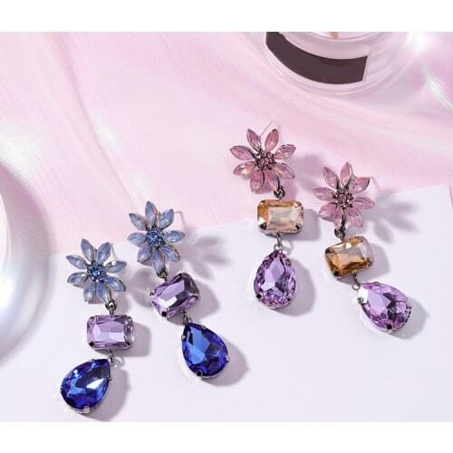 2021 Fashion personality drop shape jewelry female Crystal from Austrian Sun flower earrings 2 Colors Fit Women For Party