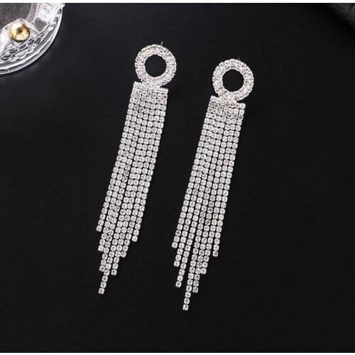 YFJEWE Round Drop Earrings for Women new Statement Crystal Earrings Round tassel Dangle Luxury Wedding Rhinestone Earring E719