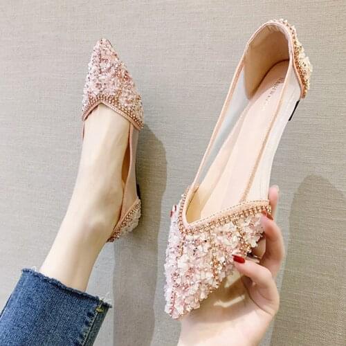 Diamond for womens shoes in the spring of 2021 new han edition joker pointed shallow mouth a leather shoes