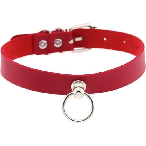 Women PU Leather Choker Necklace Minimalist Punk Black Red Blue Adjustable Neck Jewelry Short Round Necklace Collares