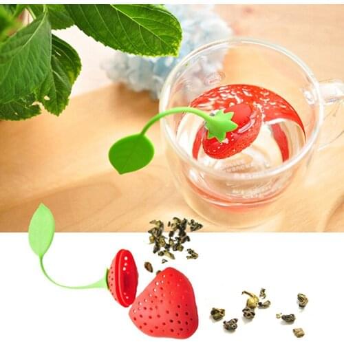1pc Herbal Spice Infuser Filter Diffuser Creative Bar Accessories Kitchen Tools Cute Silicone Strawberry Tea Leaf Strainer Loose