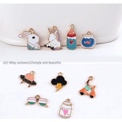 10pcs Best Selling Alloy Drip Oil Small Cute Pendant Rabbit Fish Tank Glasses Bottle Earings For Girls Diy Jewelry Accessories
