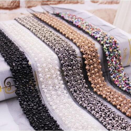 10Yards 30mm Champagne White Pearl Lace Fabric Clothing Accessories Collar Flower Diy Handmade Beading Lace Trim Sewing Material