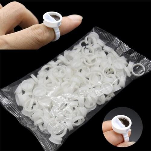100pcs Disposable Glue Holder Ring Cups For Eyelashes Extension Tattoo Pigment Holder Pallet Adhesive Glue Palette Container