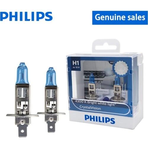 2X Philips H1 12V 55W P14.5s 4300K Crystal Vision Bright White Color Halogen Headlight Car Bulbs Auto Lamps 12258CVSM