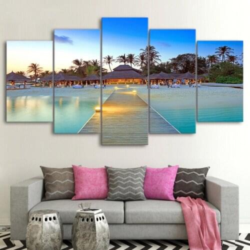 5d diamond painting 5pcs Sea Bridge Palm Trees House Seascape Wall Art diamond mosaic full square round drill diamond embroidery