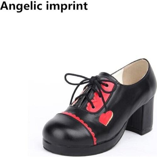 Angelic imprint woman mori girl lolita cosplay shoes lady high heels pumps women princess dress party shoes lacework heart 6.5cm
