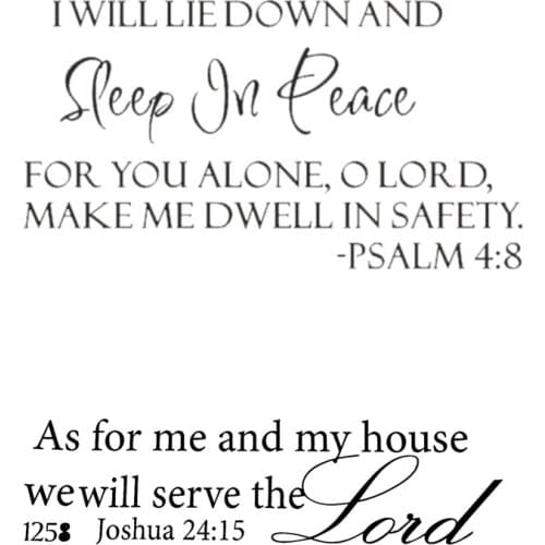 As for Me and My House Serve the Lord Wall Decal PVC Sticker Christian & Sleep in Peace Psalm 4:8 Bible Verse Lettering Wall Dec