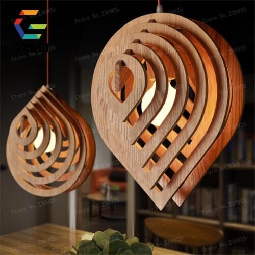 GZMJ Home Dining Room Pendant Lamps Modern Restaurant Coffee Bedroom Pendant Lights Fixtures Real Wood Material AC110V/220V E27