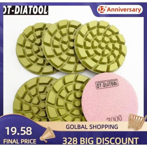 DT-DIATOOL 6pcs Dia 100mm/4" #3000 Thickened Concrete Polishing Pads Resin Bond Diamond Concrete Sanding Discs Floor Renew Pads
