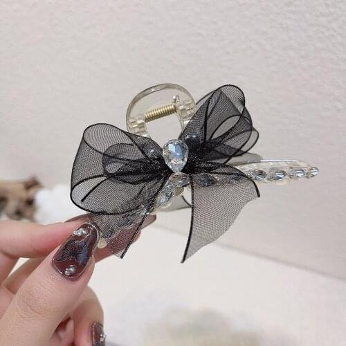 Elegant Rhinestone Fairy Bow Hair Clips Hair Claws Sweet Shark Clip Clamp Hairpin Korean Hair Accessories for Women Girls Casual
