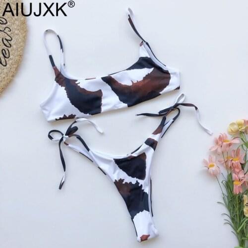 AIUJXK Cow Print Brazilian Biquini Sexy Bra And Panty Set Women Lingerie Bandage Thong 2 Piece Swimsuit Female Summer Underwear