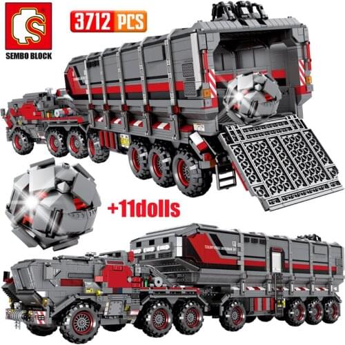 SEMBO City Wandering Earth Carrier Car Building Blocks Electric Military Tank Cargo Van Transport Truck Bricks Boys Toys