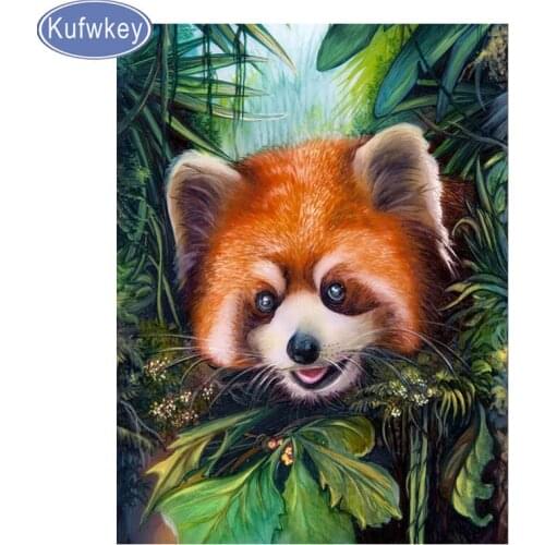 Kufwkey Red Panda diamond painting animal Mosaic Square Resin Diamond Embroidery sale Cross Stitch Needlework Kids Gifts Hobbies