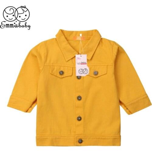 Baby Girls Coat Toddler Kids Denim Jacket Children Outerwear Yellow Top Turn-down Collar Coat Jacket Girl Clothes