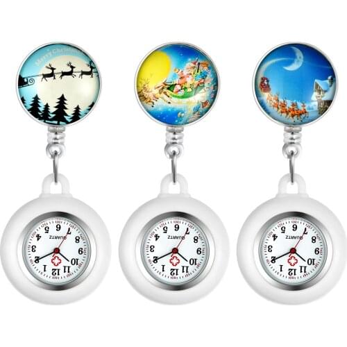 LANCARDO 2021 New Arrival Christmas Sleigh Clip-on Fob Brooch Pendant Pocket Watch Round Dial Nurse Doctor Christmas Gift