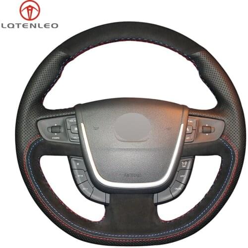 LQTENLEO Black Genuine Leather Suede DIY Hand-stitched Car Steering Wheel Cover For Peugeot 508 2011-2018 508 SW 2011-2018