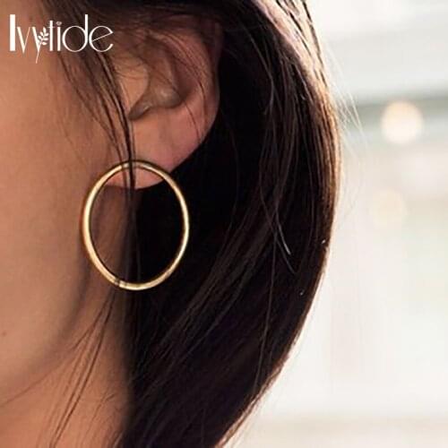Lvytide 35mm Round Shape Hollow Round Circle Stud Earrings Minimal jewelry Minimalist earring Earrings for women