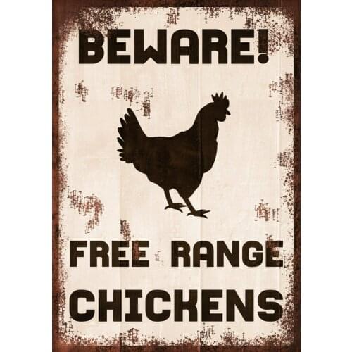 Retro Metal Sign Beware Free Range Chickens Outdoor Garage Street; Home Bar Club Retaurant Wall Decor Signs 12X8 Inch