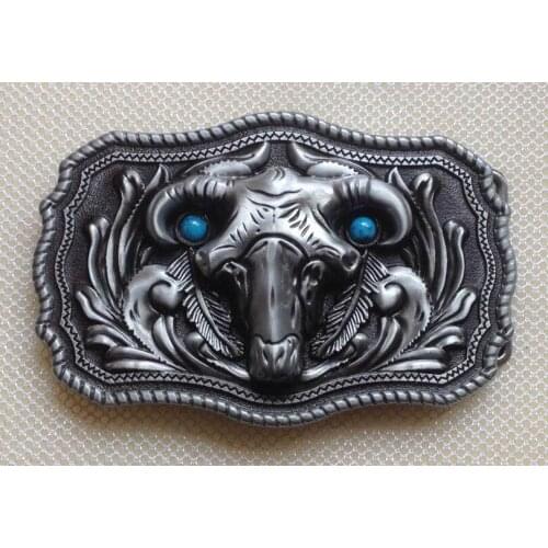 Fashion sheep head skull belt buckle with pewter finish JF-BY219 suitable for 4cm wideth belt with continous stock
