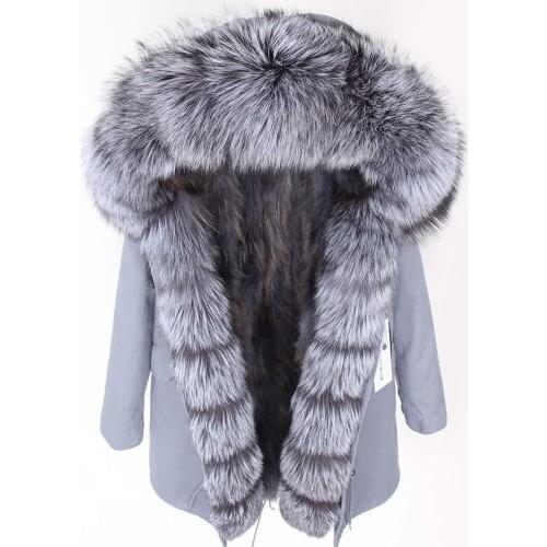 2020 new street Detachable Raccoon fur leather lining coat fox fur collar long coat Female winter
