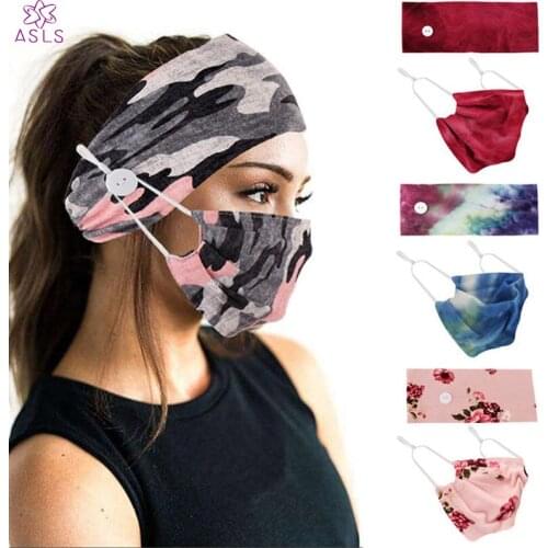 2020 New cotton tie-dyed buttons, hair band mask hijab head ornaments soft elastic headband yoga movement
