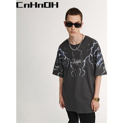 CnHnOH New Arrival Teeshirt Homme Streetwear Mens T-shirts Oversized Top Clothing Tee Shirt Creative Lightning Print B1048