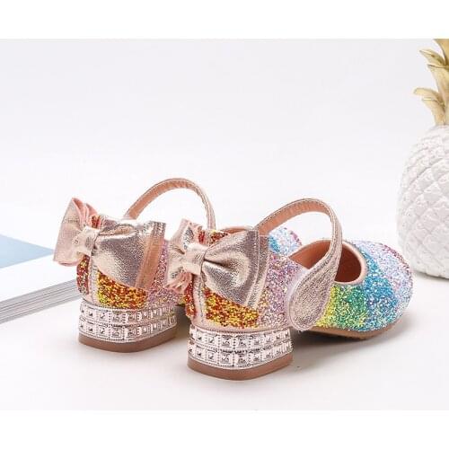 Girls' Rainbow Sequins Princess Shoes Childrens Crystal High Heels Little Girls' Single Shoes Girls Shoes Children Shoes