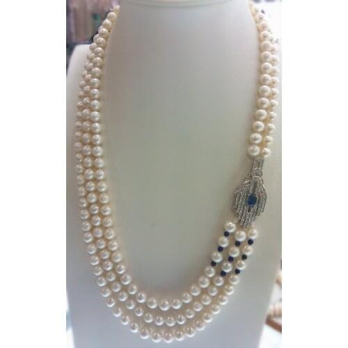 Wholesale high quality 3rows natural AA 9-10mm white freshwater pearl with nice and fashionable clap necklace 003