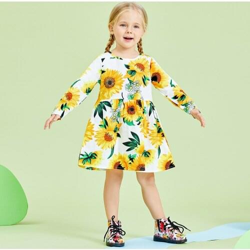 Baby / Toddler Girl Sunflower Print Long-sleeve Dress