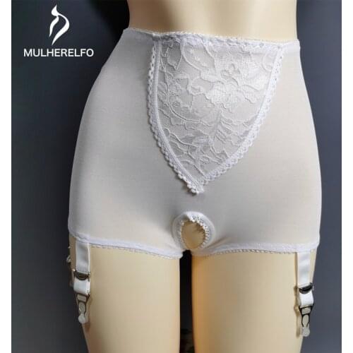 Lace Embroidery Open Crotch Garter Woman Exotic Lingerie Stockings Accessories 6 Claws Non-slip Buckle High Waist Mesh Garter
