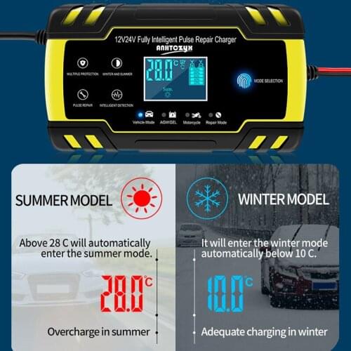 12V 24V 8A Full Automatic Car Battery Charger Power Pulse Repair Chargers Digital LCD Display Wet Dry Lead Acid Battery-chargers