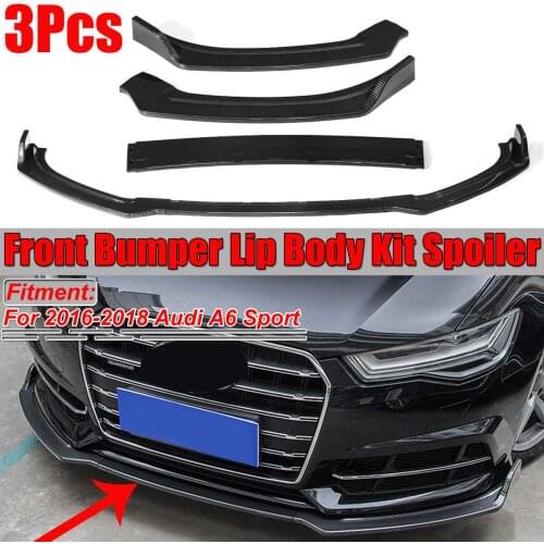Carbon Fiber Look / Gloss Black 3Piece Car Front Bumper Lip Diffuser Spoiler Splitter Cover Trim For Audi A6 Sport 2016-2018
