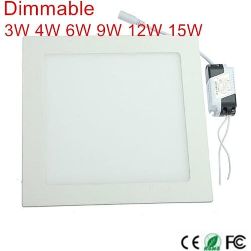 Dimmable LED Downlight 3W 4W 6W 9W 12W 15W Square Ultrathin SMD 2835 Ceiling Panel Lights AC110V-220V With adapter
