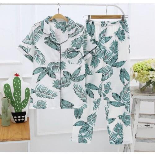 Japanese style simple short women female 100% cotton gauze short sleeve trousers ladies pajamas suit cute pajamas sets home