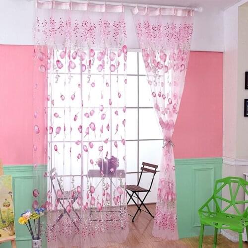 Sheer Window Curtain Short Kitchen Curtain Voile Tulle For Bedroom Living Room Offset Printing Gauze Home Decor 100X200CM