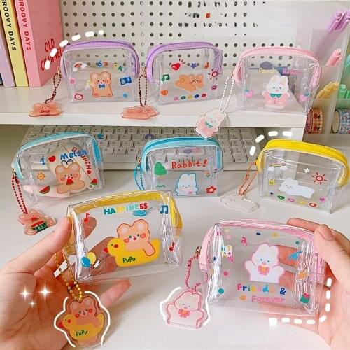 Girls Transparent Coin Purse Small Wallet Cute Bear Money Storage Bag Girl Boy Student Lovely Clear Jelly Coin Pouch Key Holder