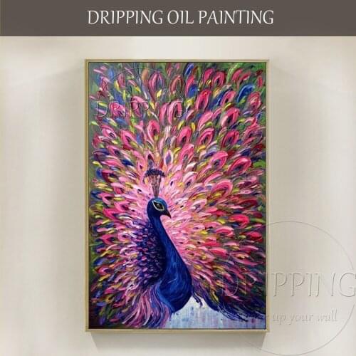 Hand-painted Thick Oil Painting Peacock Oil Painting Beautiful Animal Peacock Vertical Rectangle Oil Painting for Living Room