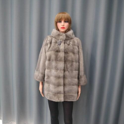 2019 Fashion Mink Fur Coats For Women Real Fur Jackets Slim Overcoats Warm Stand Collar Nature Mink Capped Winter Tops