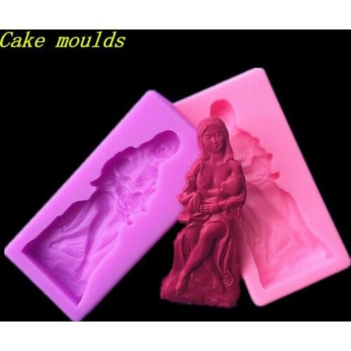 Wholesale Silicone mold K350 Our Lady Breast-feeding Baby shape Decoration Fondant cake mould Baking mold