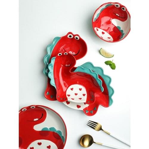 Lovely Creative Dinosaur Ceramic Tableware Dish Baking Children Set Household Dinnerware Set Plates Baby Plate
