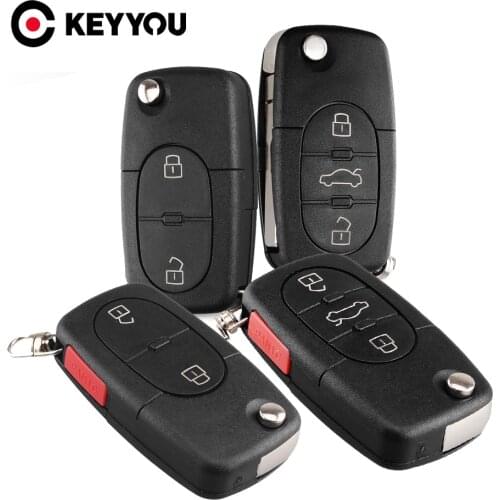 KEYYOU 2/3/4 Buttons HAA For Audi TT A2 A4 A6 A8 Quattro Flip Folding Car Remote Key Shell Case Fob CR1620 CR1616 Battery Holder