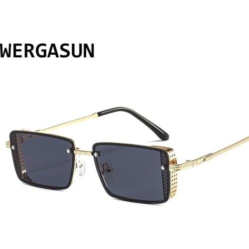 WERGASUN Rectangular Sunglasses Women Glasses Lady Luxury Steampunk Metal Sun Glasses Vintage Mirror Oculos De Sol Feminino