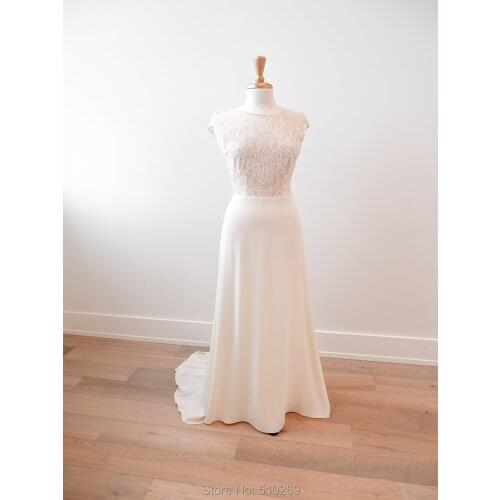 A Line Wedding Gowns Boat Keyhole Back Capped Sleeve Bridal Gowns Vestidos De Noiva Mariage Keyhole Back Casamento Custom Made