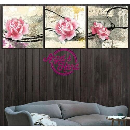 Triptych diy Diamond Embroidery Drill diamond Painting Wall Art rose Decoration flower pictures Wall Canvas Painting Home Decor